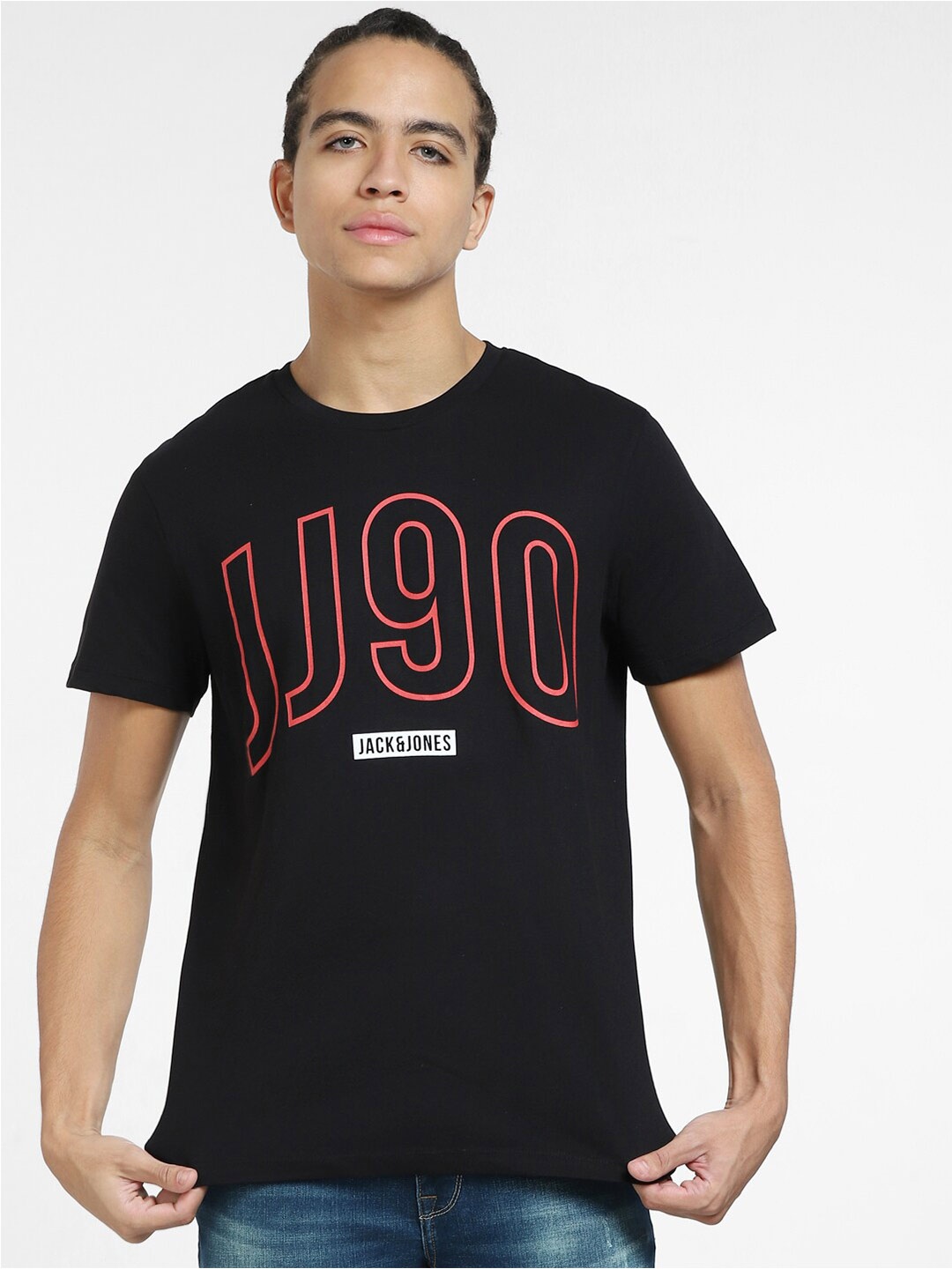 

Jack & Jones Typography Printed Cotton Slim Fit T-shirt, Black