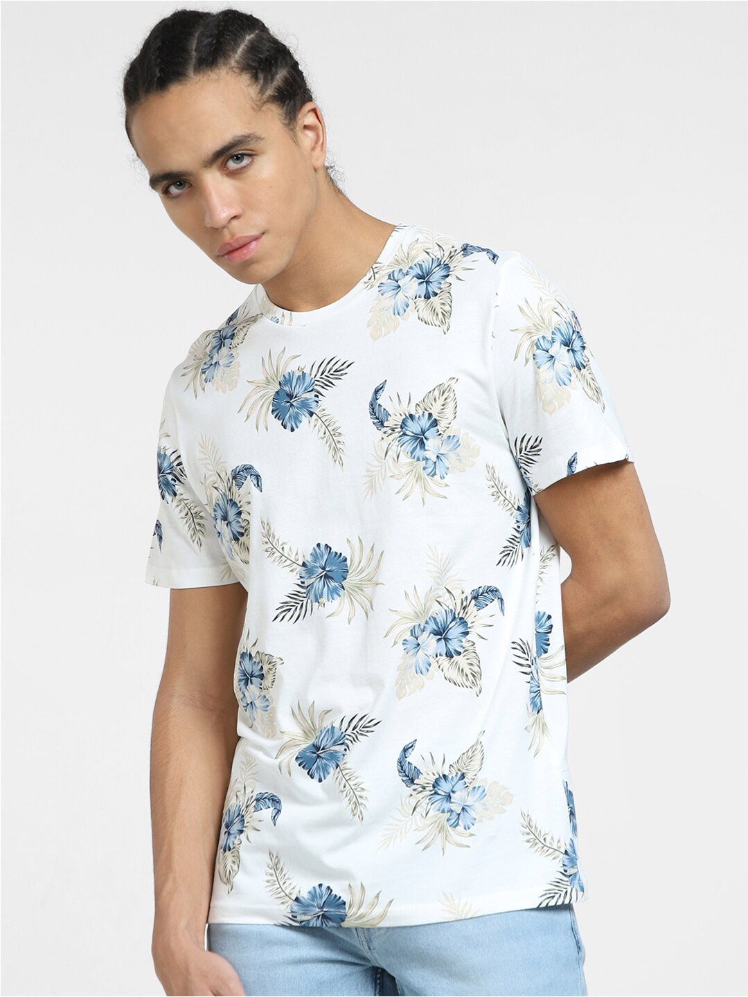 

Jack & Jones Floral Printed Cotton Slim Fit T-shirt, White