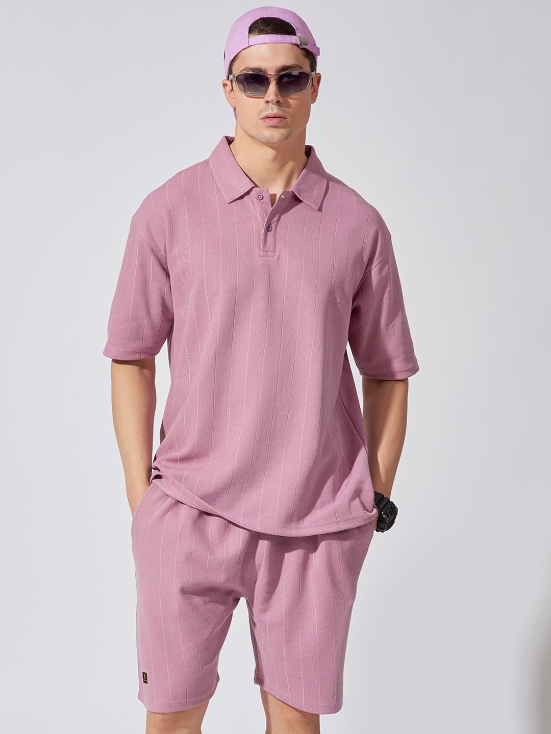 

Maniac Men Oversized-Fit Cotton T-Shirt & Shorts Co-Ords Set, Lavender