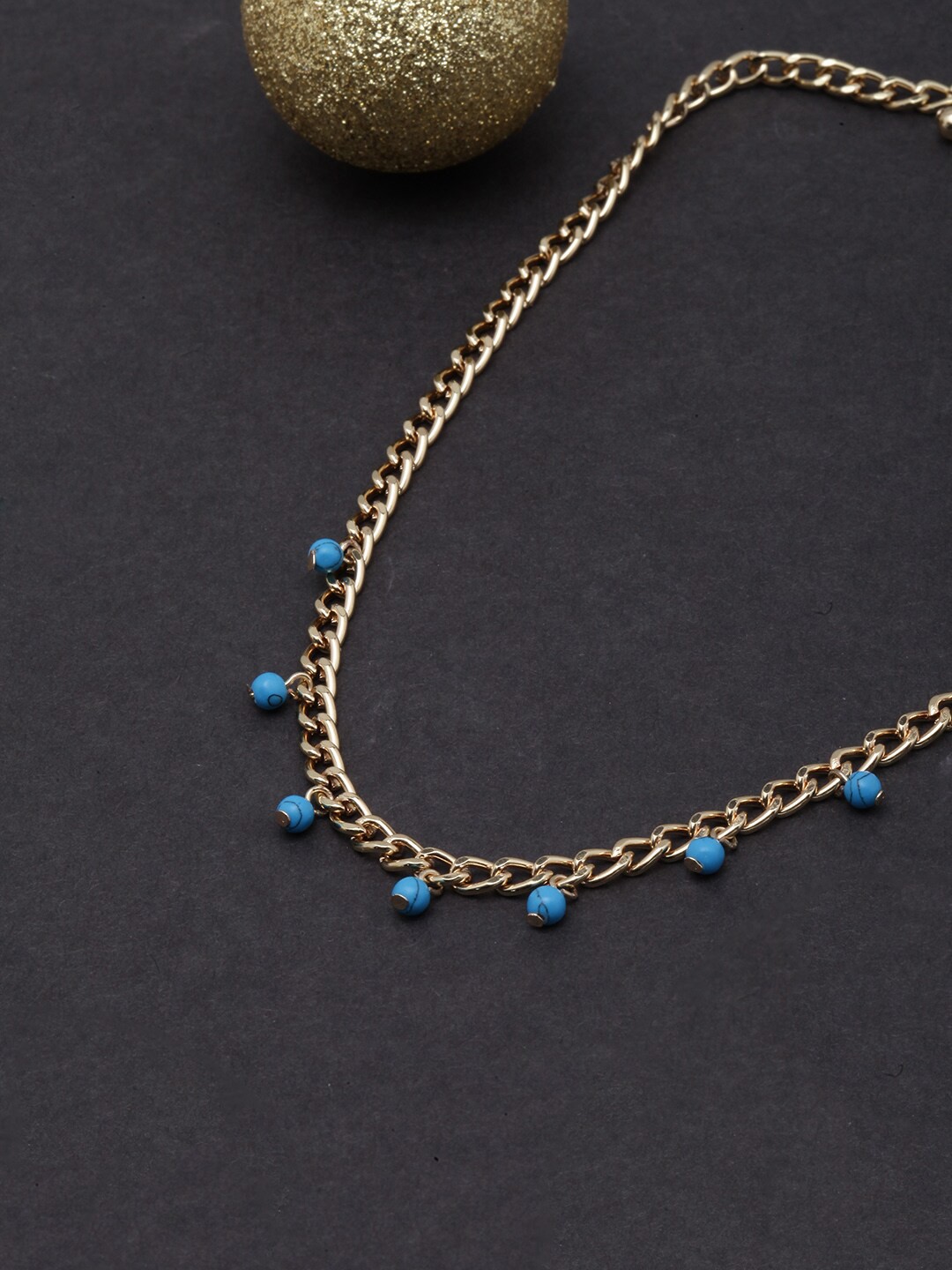 

DressBerry Gold-Plated Cuban Style Stone Beaded Necklace, Blue