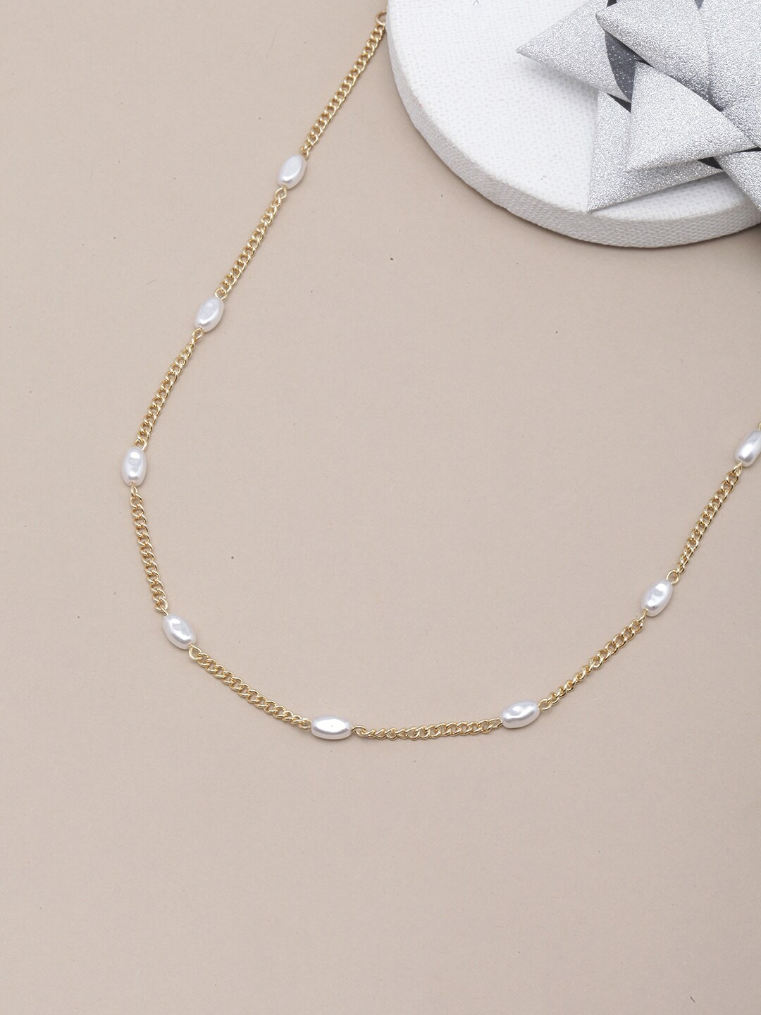 

DressBerry Brass Gold-Plated Necklace, White