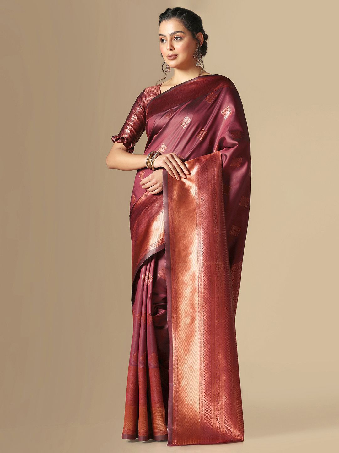 

Mitera Geometric Woven Design Zari Banarasi Saree, Maroon