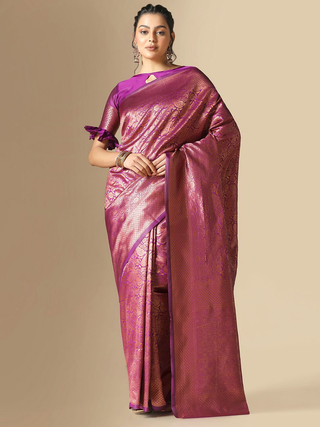 

Mitera Woven Design Zari Banarasi Saree, Purple