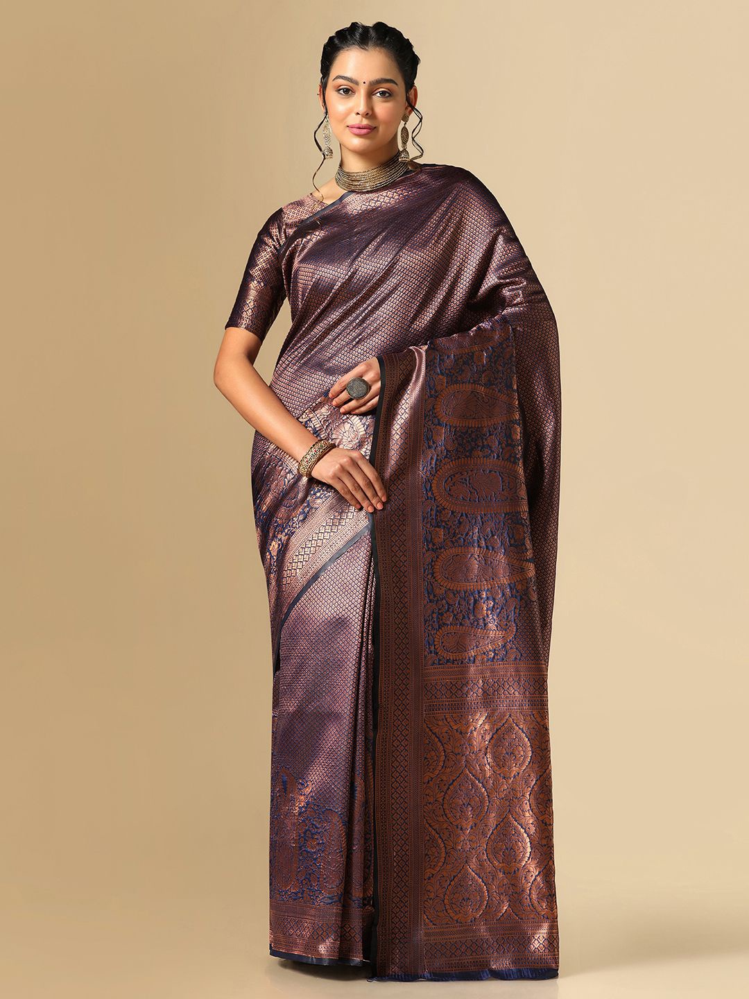 

Mitera Woven Design Zari Jacquard Saree, Blue