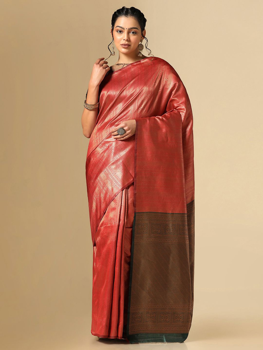 

Mitera Woven Design Zari Banarasi Saree, Orange