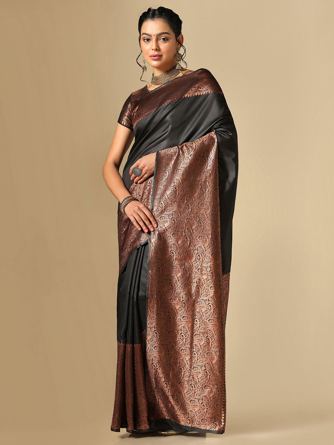 

Mitera Paisley Woven Design Zari Banarasi Saree, Black
