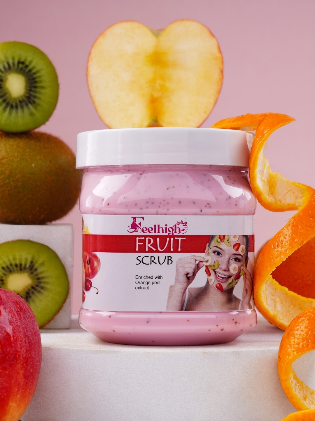 

FEELHIGH Mix Fruit Face & Body Scrub with Orange Peel Extract - 500 ml, Pink