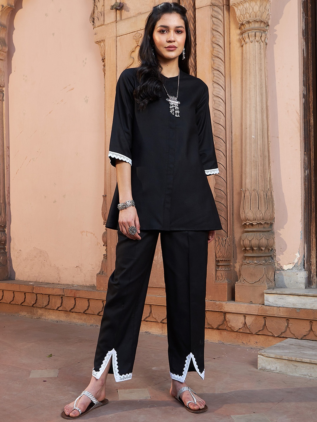

Shae by SASSAFRAS Lace Detail Kurti with Trousers, Black