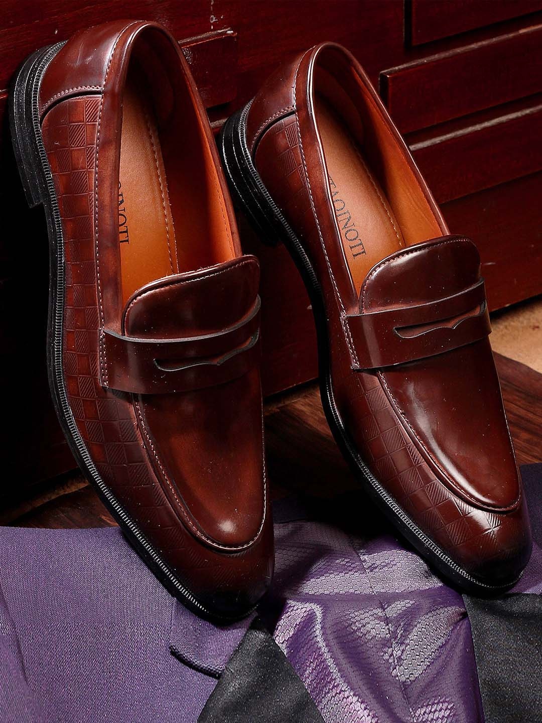 

MUTAQINOTI Men Lightweight Leather Penny Loafers, Maroon