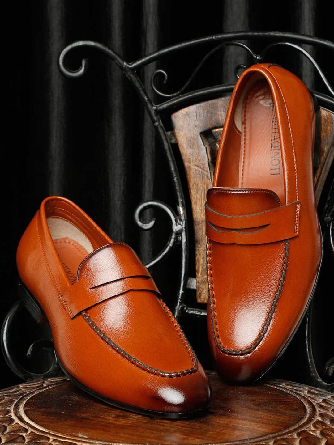 

MUTAQINOTI Men Leather Slip-On Loafers, Tan