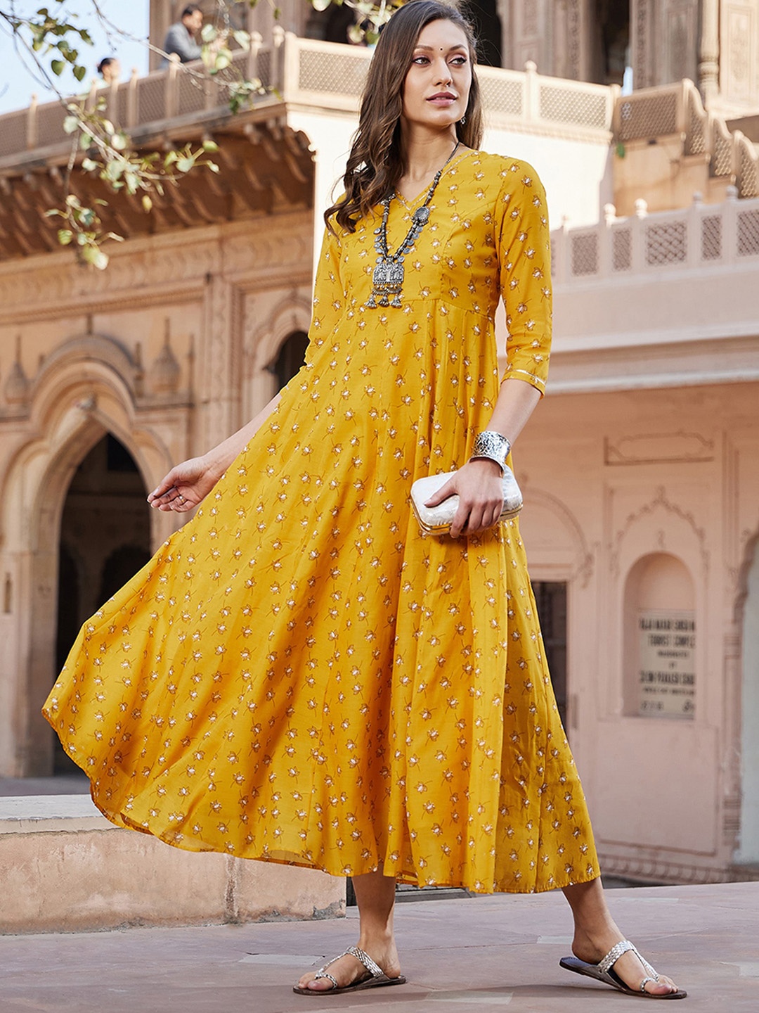 

Shae by SASSAFRAS Floral Chanderi Silk Anarkali Kurta, Yellow