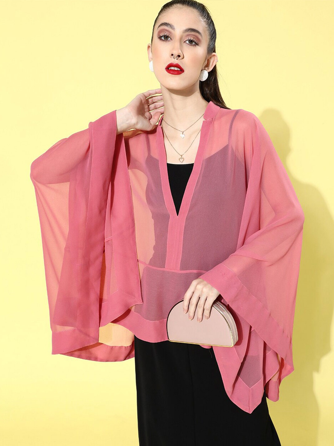 

QUIERO Women Open Front Shrug, Pink