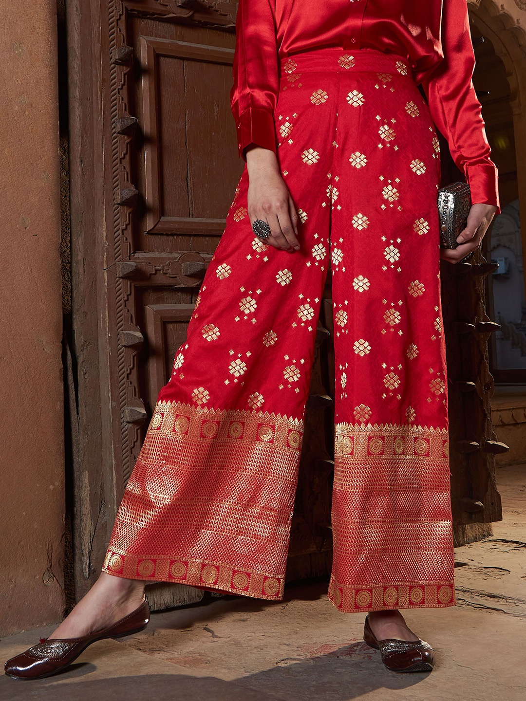 

Shae by SASSAFRAS Women Ethnic Motifs Printed Ethnic Palazzos, Red