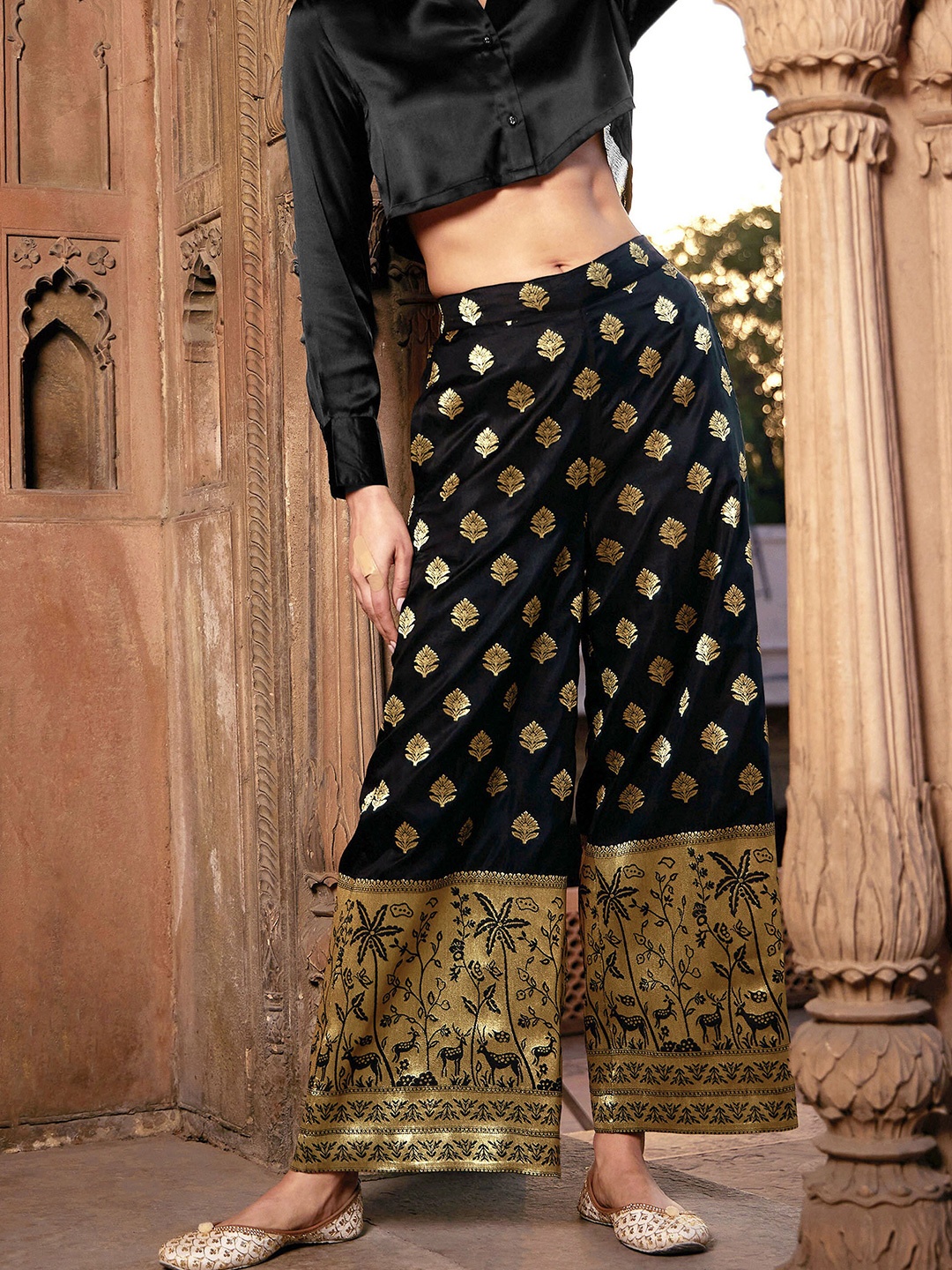 

Shae by SASSAFRAS Women Ethnic Motifs Printed Palazzos, Black