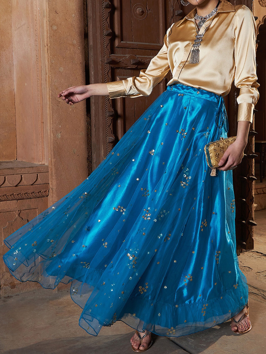 

Shae by SASSAFRAS Embellished Sequin Flared Maxi Anarkali Skirt, Teal