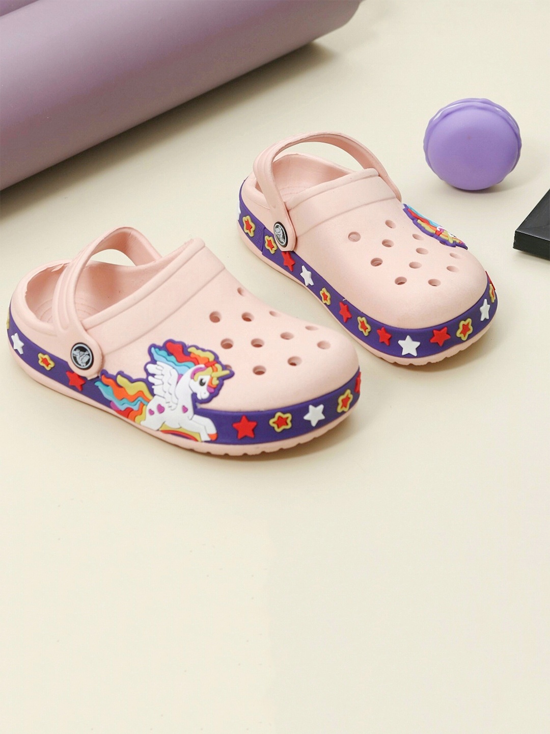 

Yellow Bee Girls Printed Comfortable Unicorn Rubber Clogs, Peach