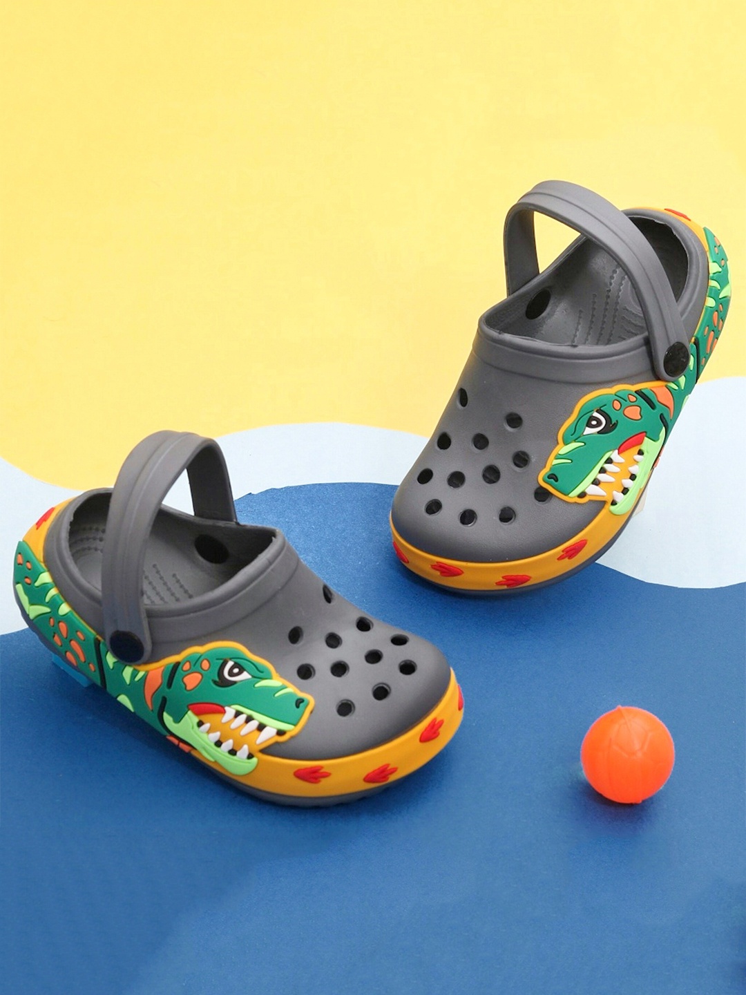 

Yellow Bee Boys Comfortable Dinosaurs Printed Clogs Sandals, Grey