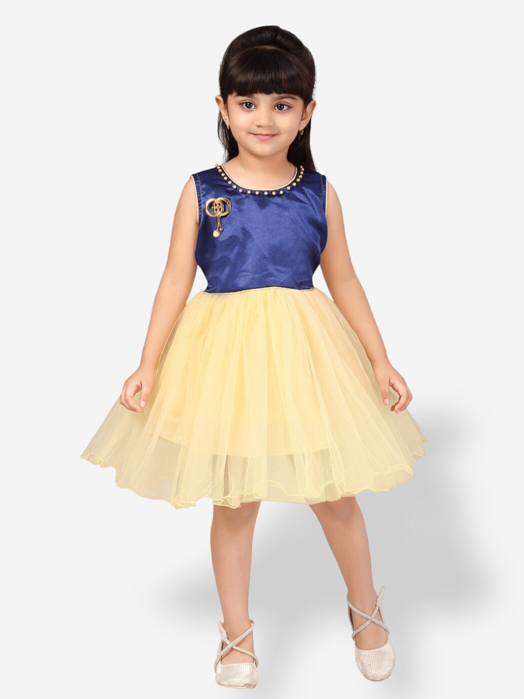 

Aarika Girls Round Neck Net Dress, Navy blue