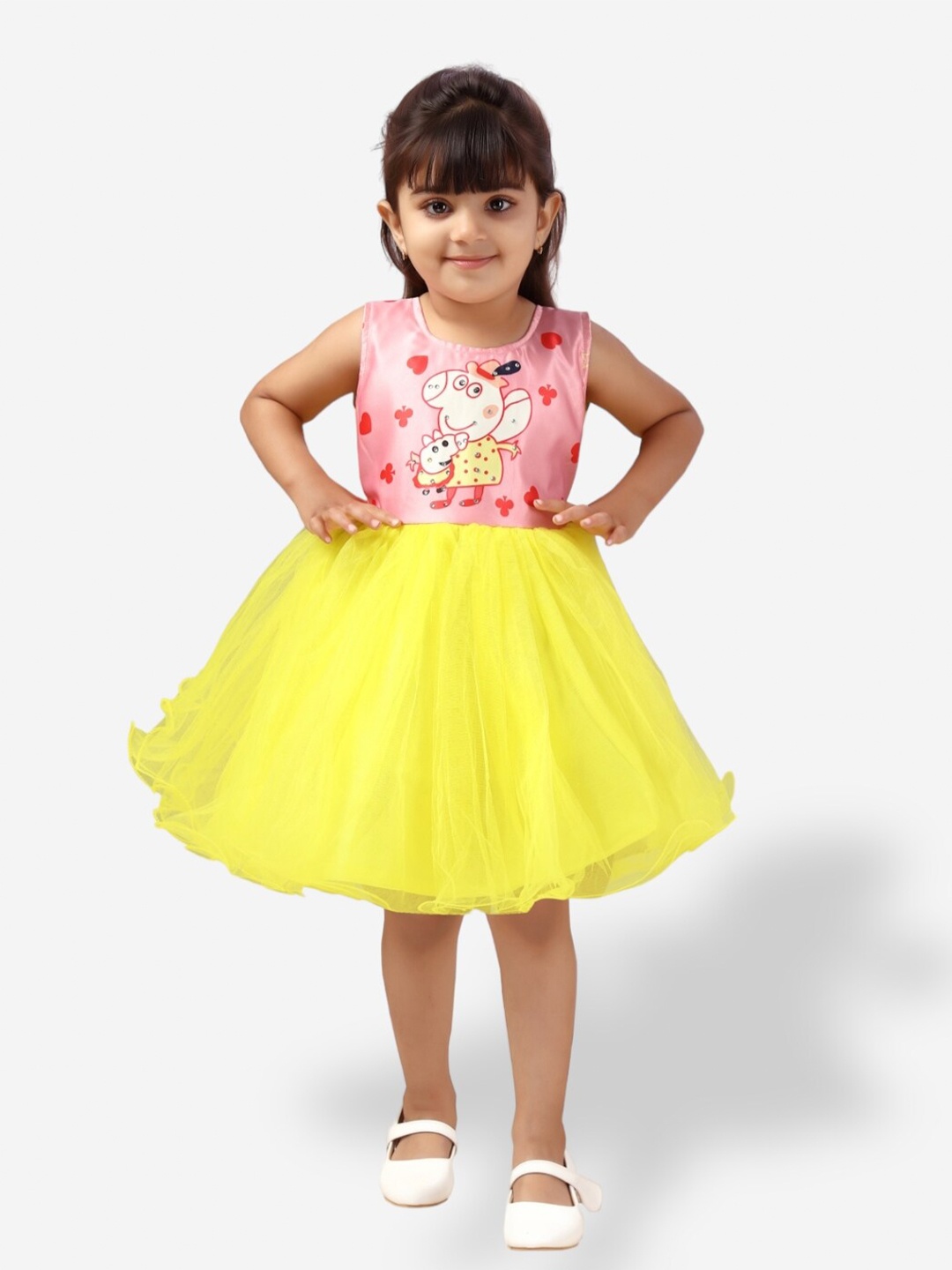 

Aarika Girls Floral Net Mini Dress, Pink