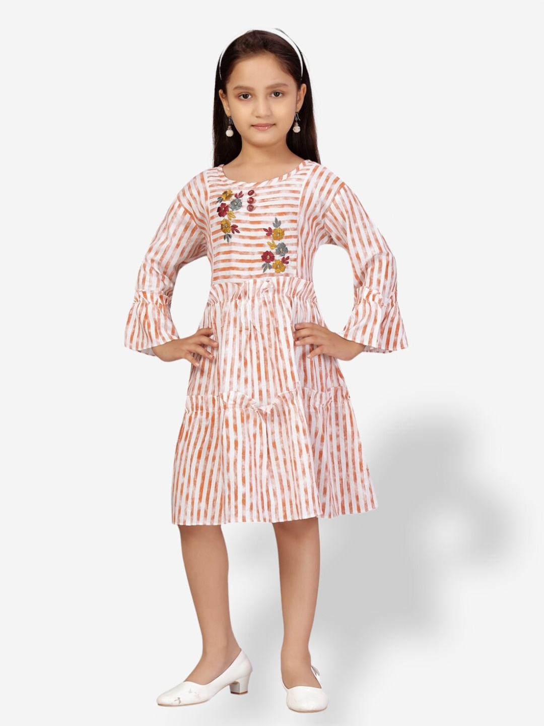

Aarika Girls Floral Embroidered Dress, Orange