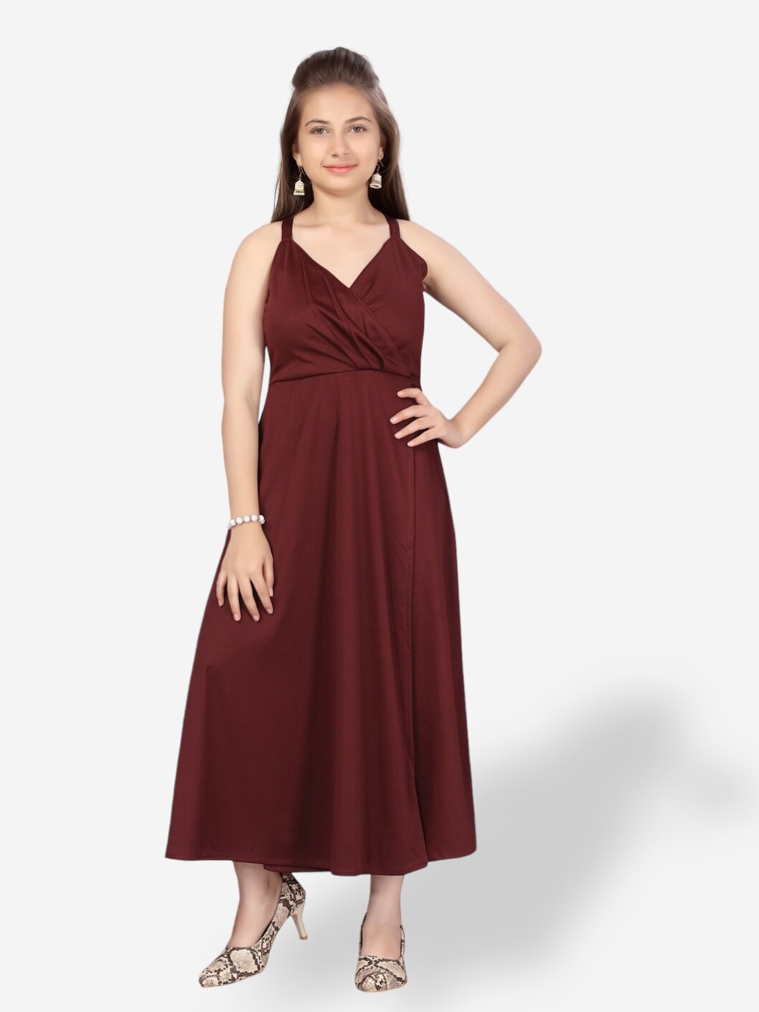 

Aarika Girls V-Neck Cotton Maxi Dress, Brown