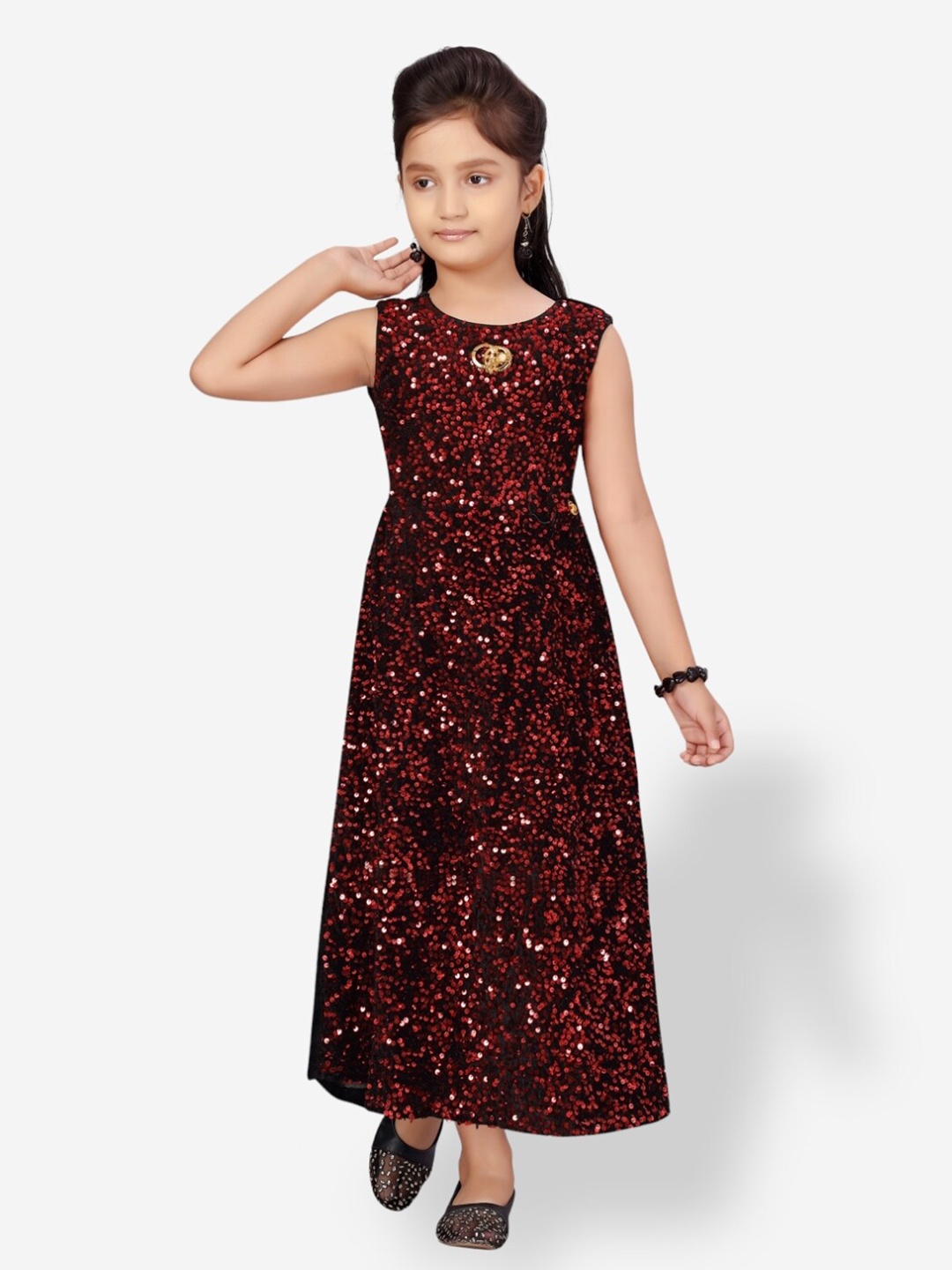 

Aarika Girls Embellished Velvet Maxi Dress, Red