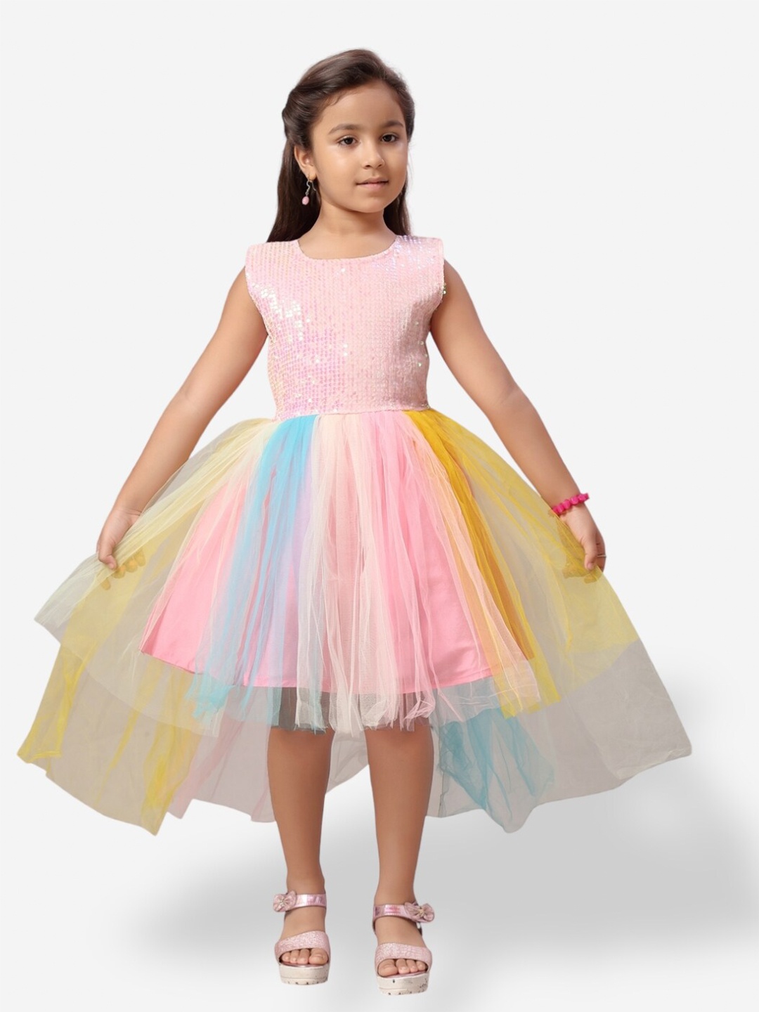 

Aarika Girls Embellished Fit & Flare Net Dress, Pink