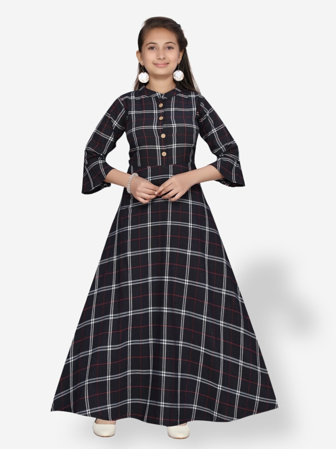 

Aarika Girls Checked Cotton Maxi Dress, Blue