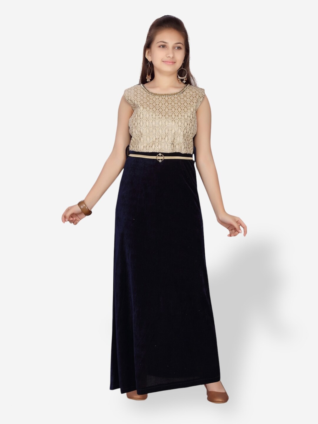 

Aarika Girls Velvet Maxi Dress, Navy blue
