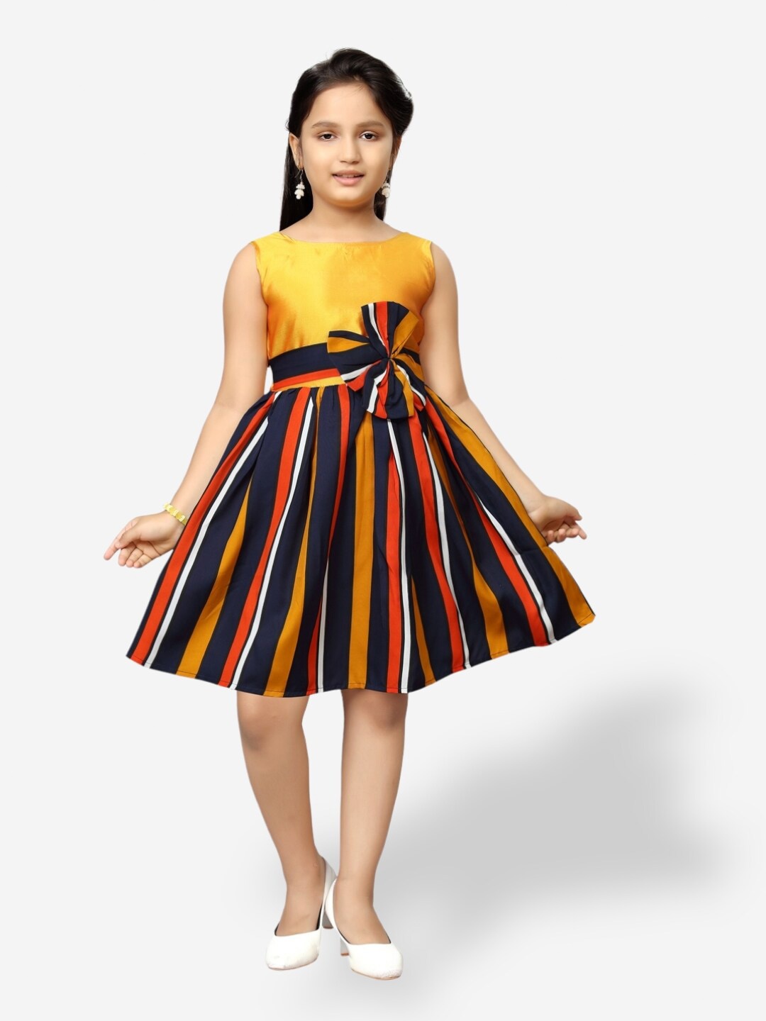 

Aarika Girls Striped Jacquard Fit And Flare Dress, Yellow