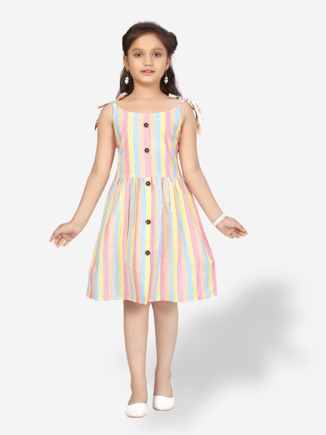 

Aarika Girls Striped Cotton Dress, Pink