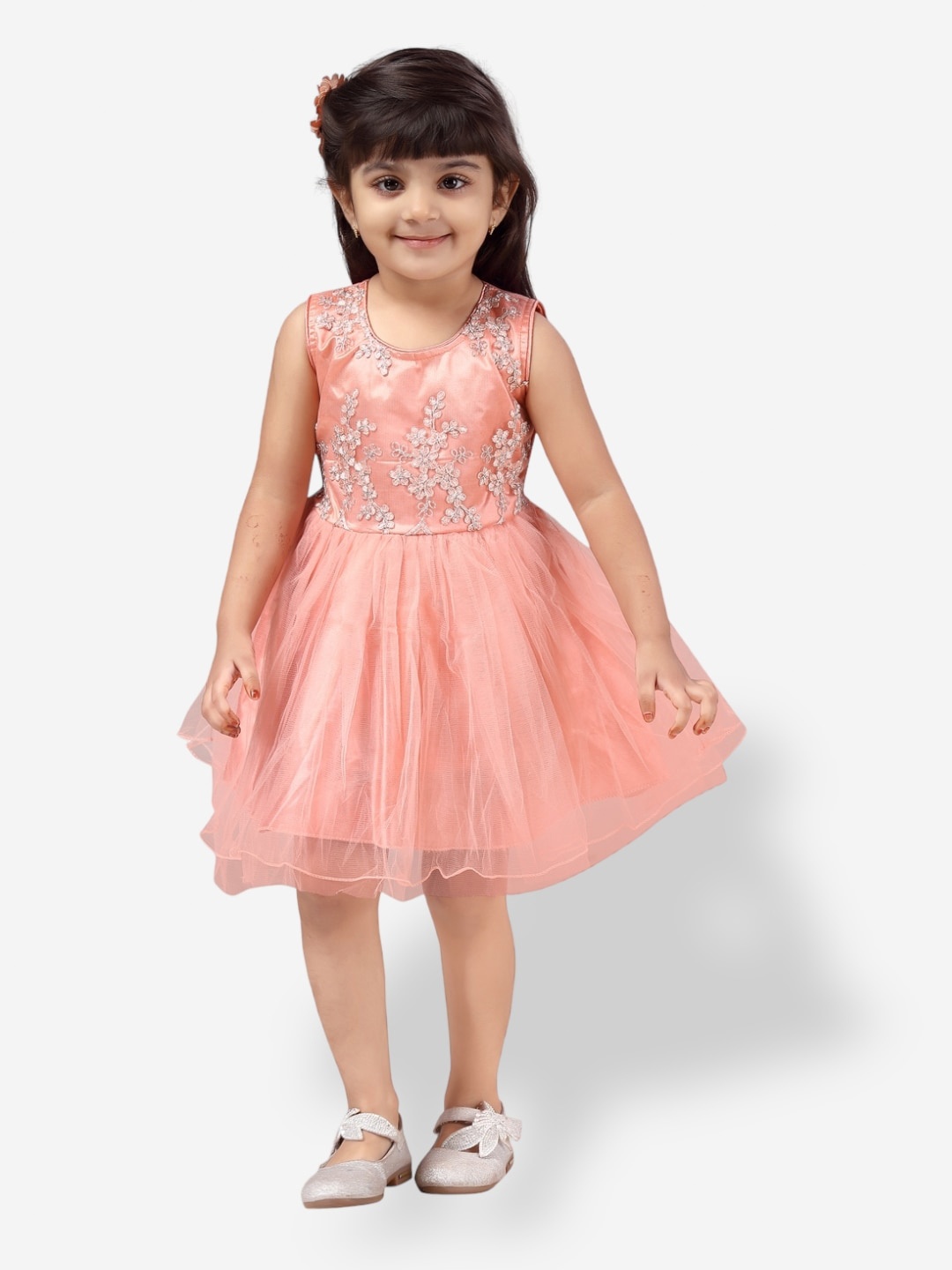 

Aarika Girls Embellished Net Dress, Peach