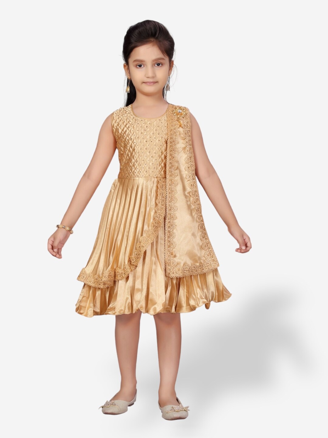 

Aarika Girls Fit & Flare Silk Dress, Gold