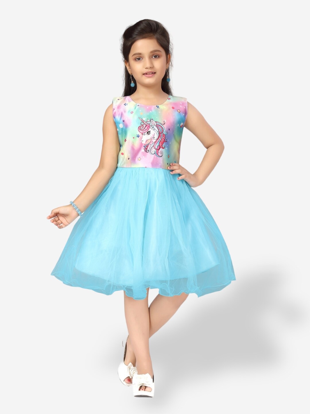 

Aarika Graphic Printed Sleeveless Dress, Turquoise blue