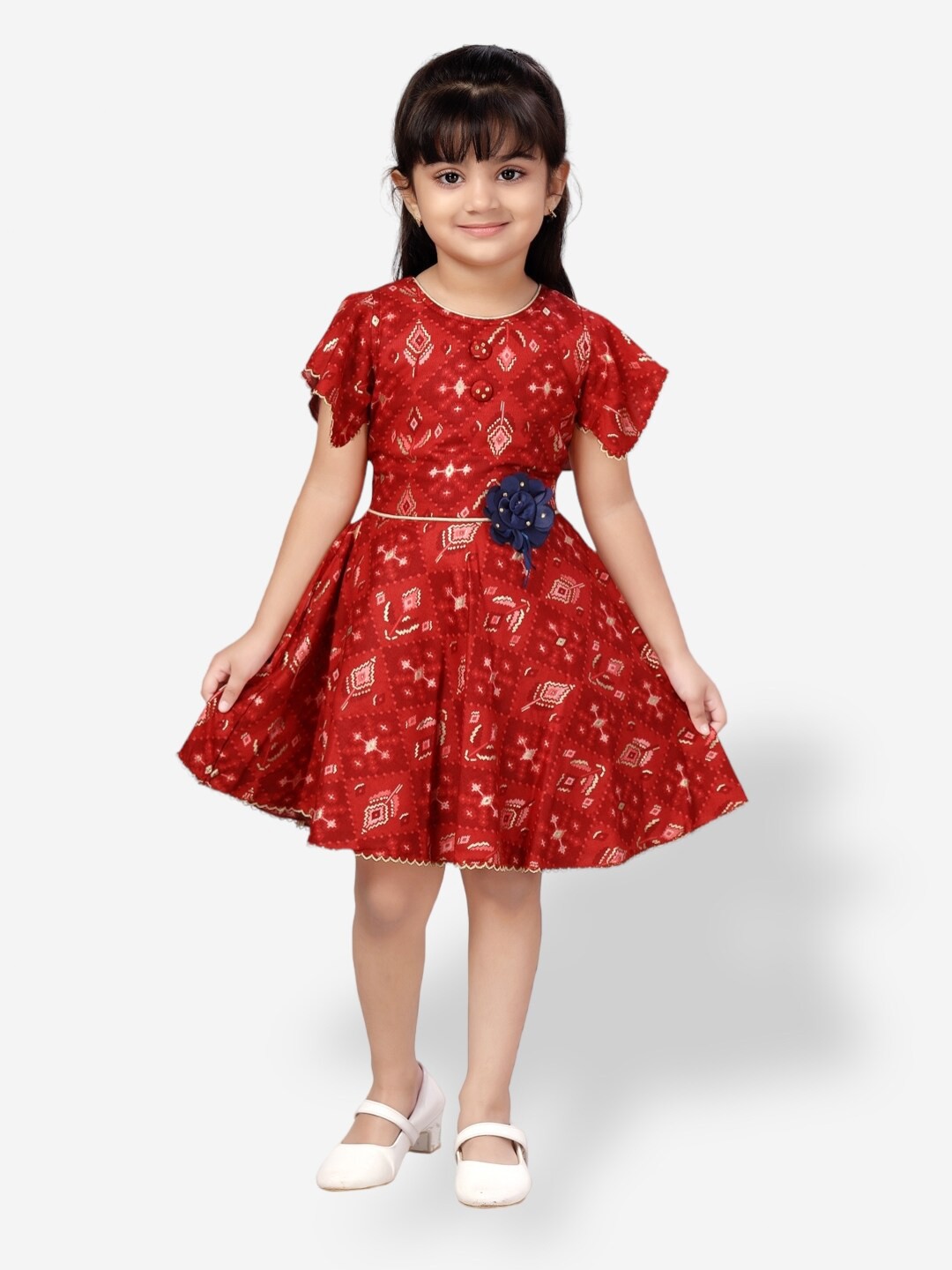 

Aarika Girls Ethnic Motifs Printed Slit Sleeves Dress, Red