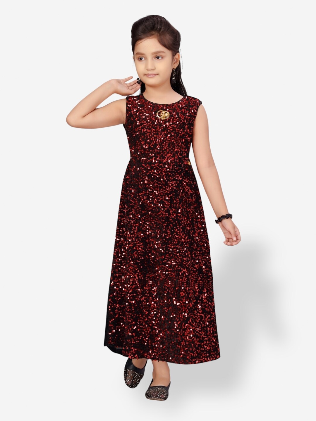 

Aarika Girls Floral Velvet Maxi Dress, Red