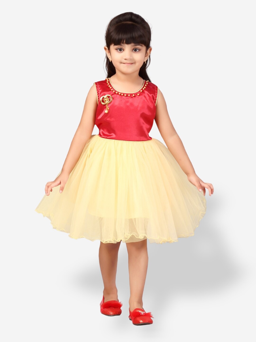 

Aarika Girls Net Fit and Flare Dress, Red