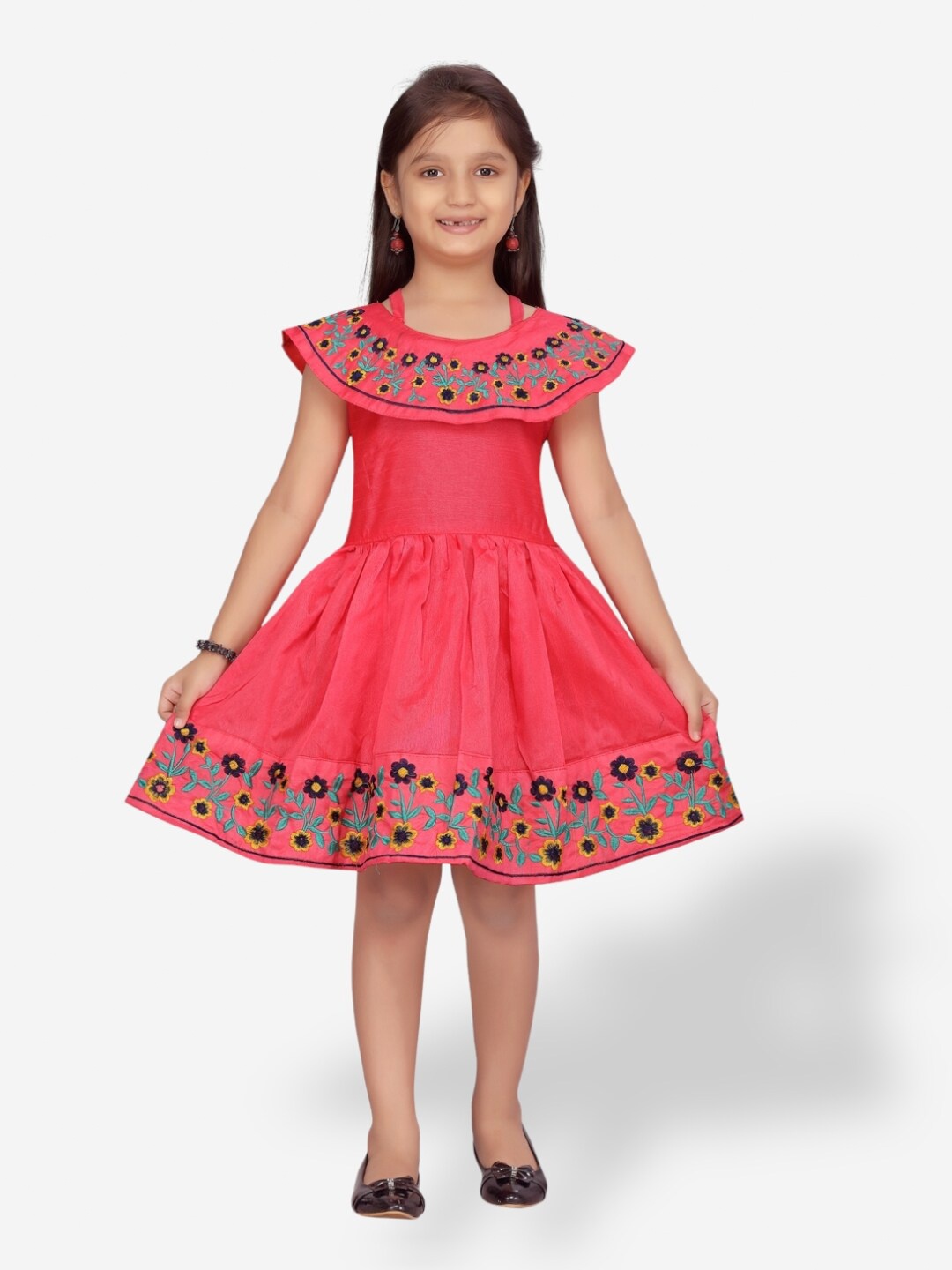 

Aarika Girls Floral Fit and Flare Dress, Red