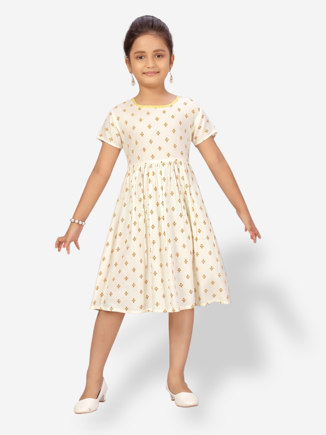 

Aarika Girls Ethnic Motif Printed Fit & Flare Dress, White