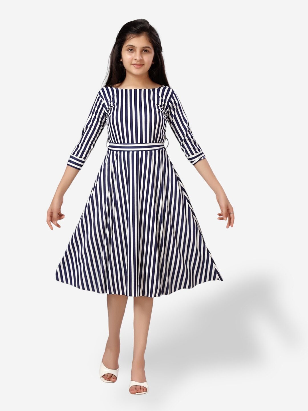 

Aarika Striped Cotton A-Line Dress, Navy blue