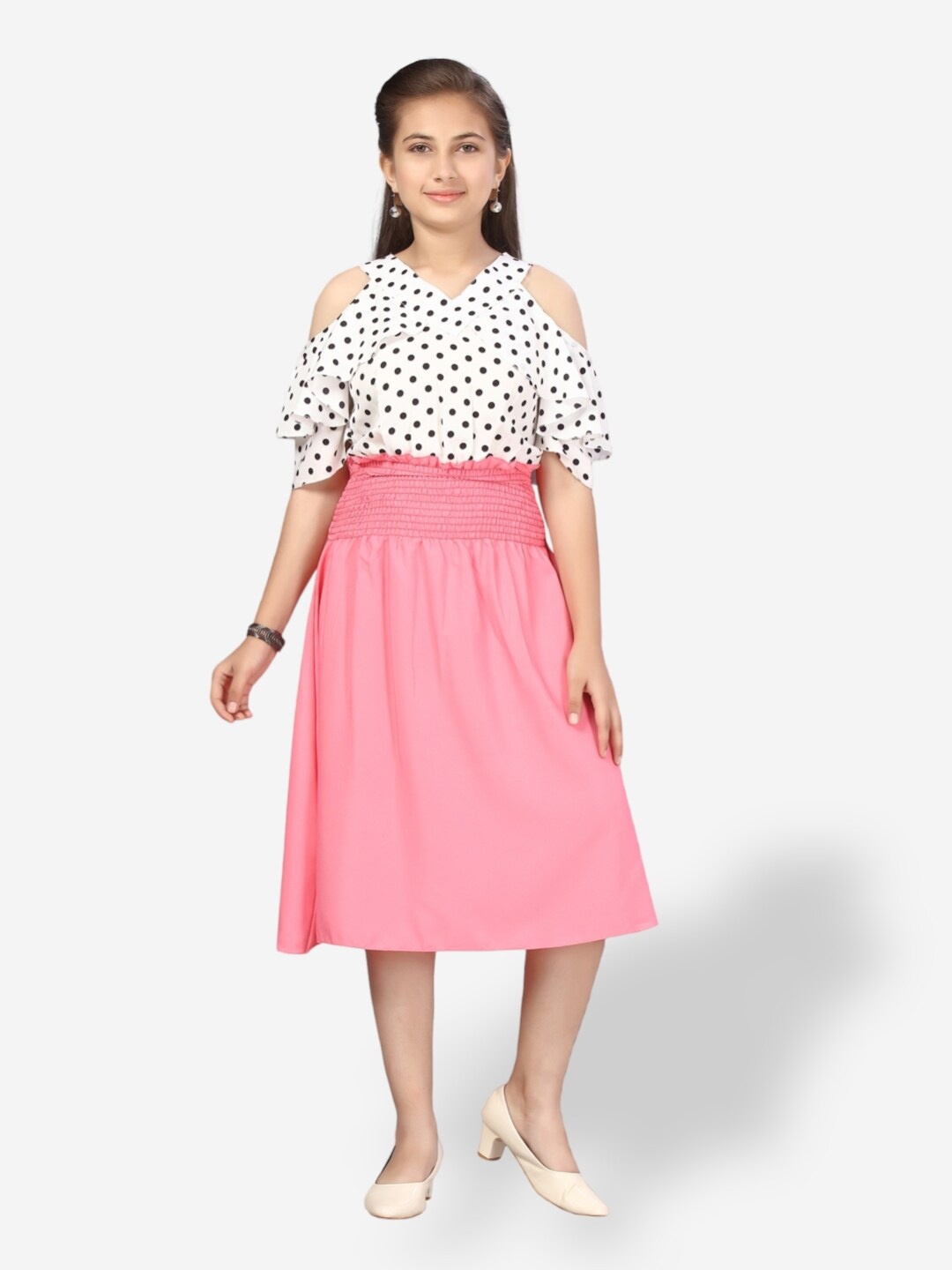

Aarika V-Neck Cold-Shoulder Sleeves Fit & Flare Cotton Midi Dress, White