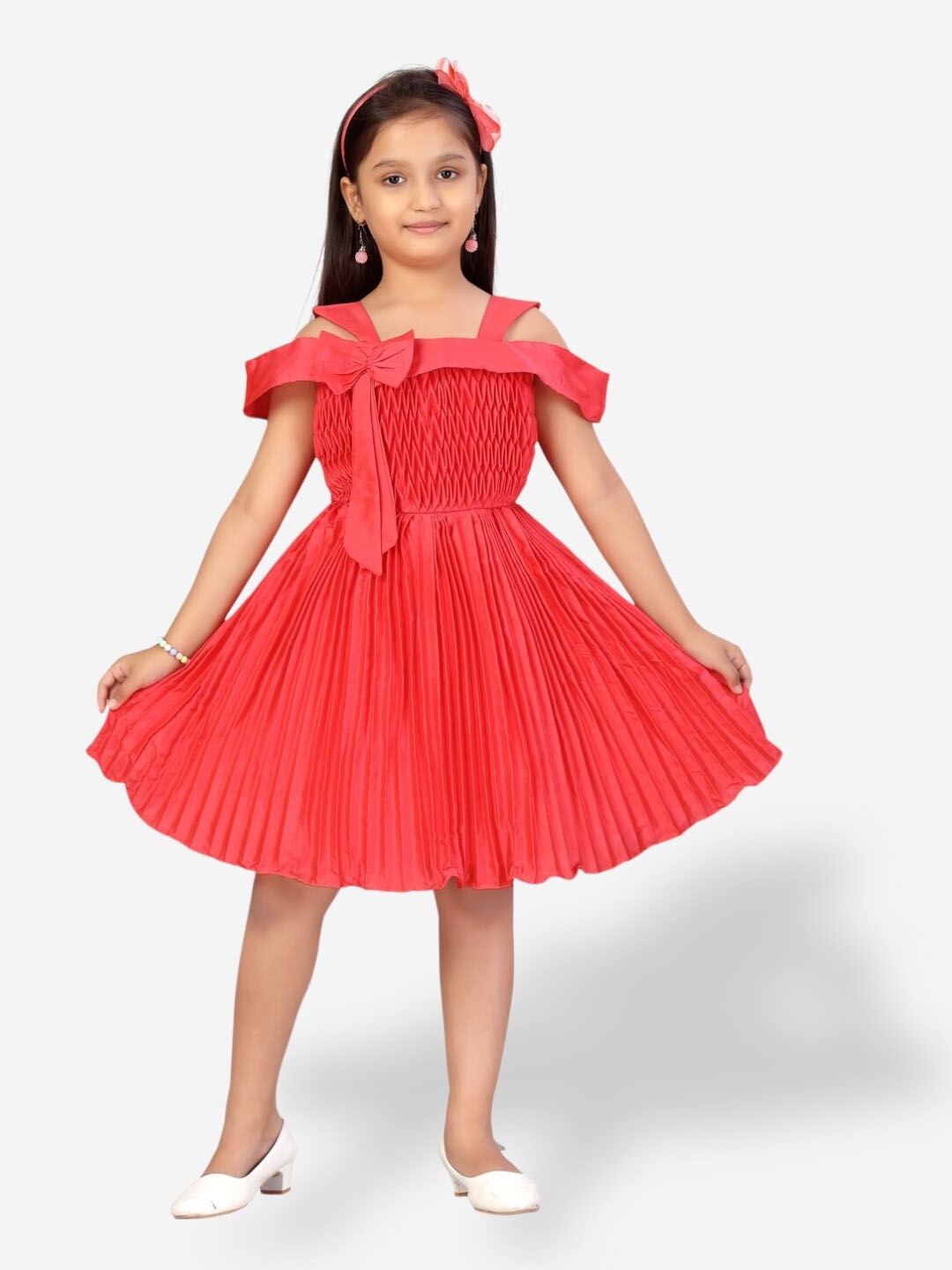 

Aarika Fit & Flare Silk Dress, Red