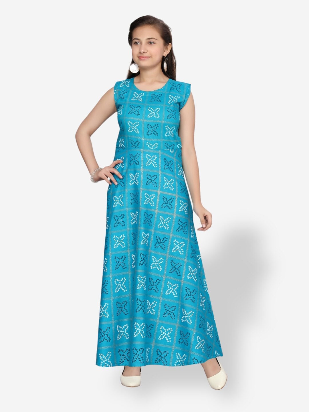 

Aarika Girls Floral Maxi Dress, Turquoise blue