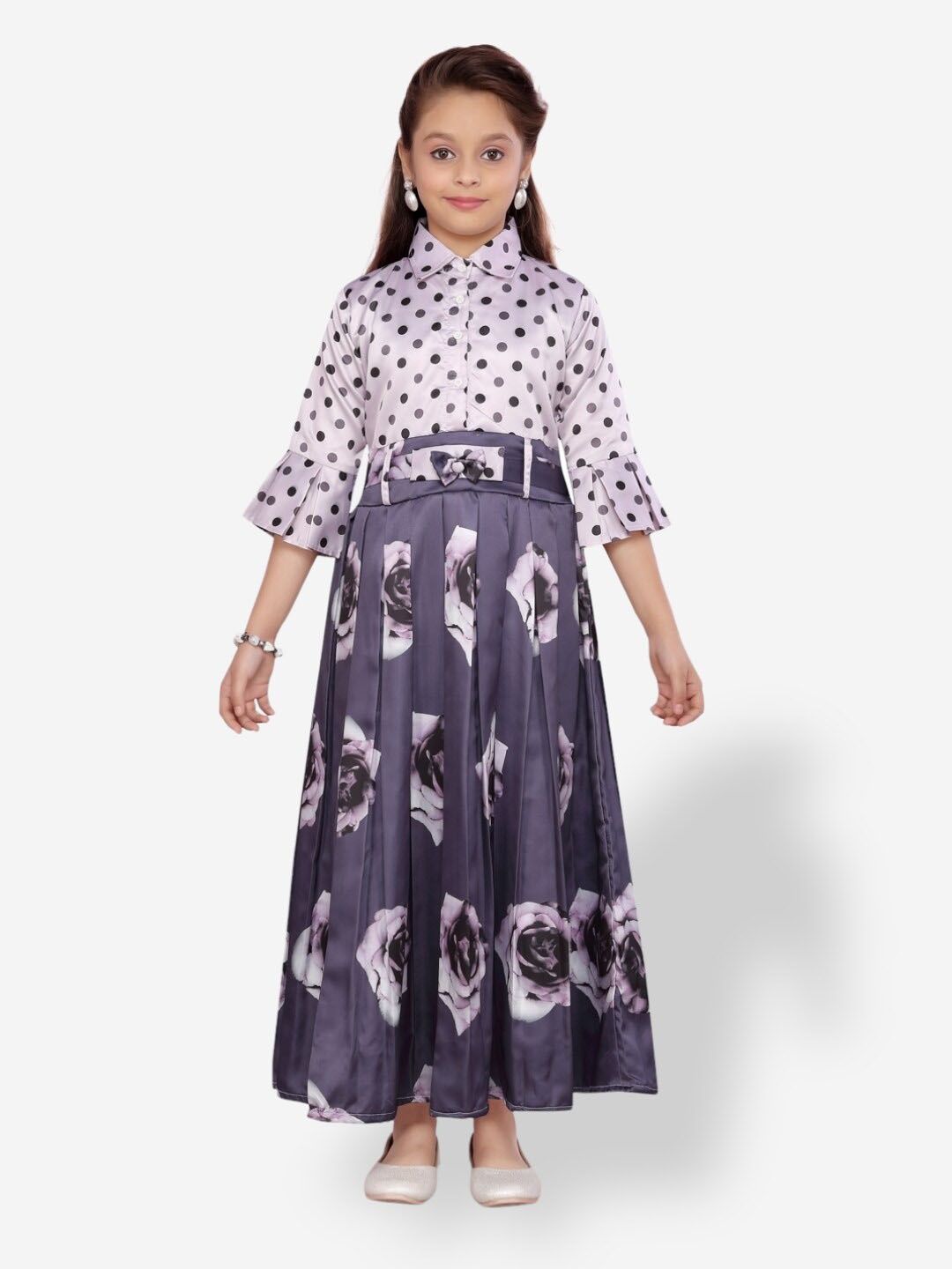 

Aarika Girls Shirt Collar Floral Dress, Pink