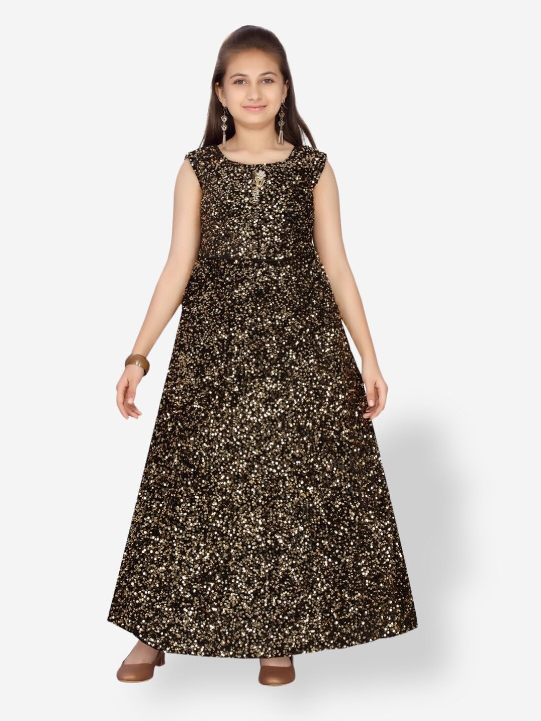 

Aarika Girls Embellished Sequined Velvet Maxi Dress, Gold