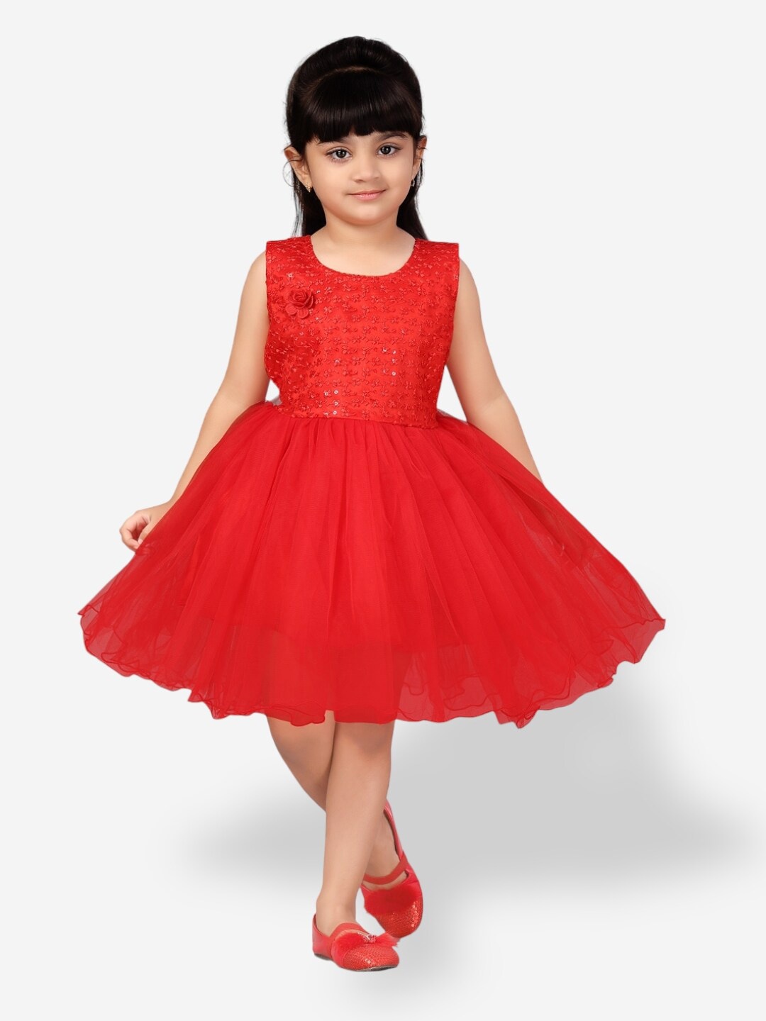

Aarika Girls Embellished Sequined Net Dress, Red