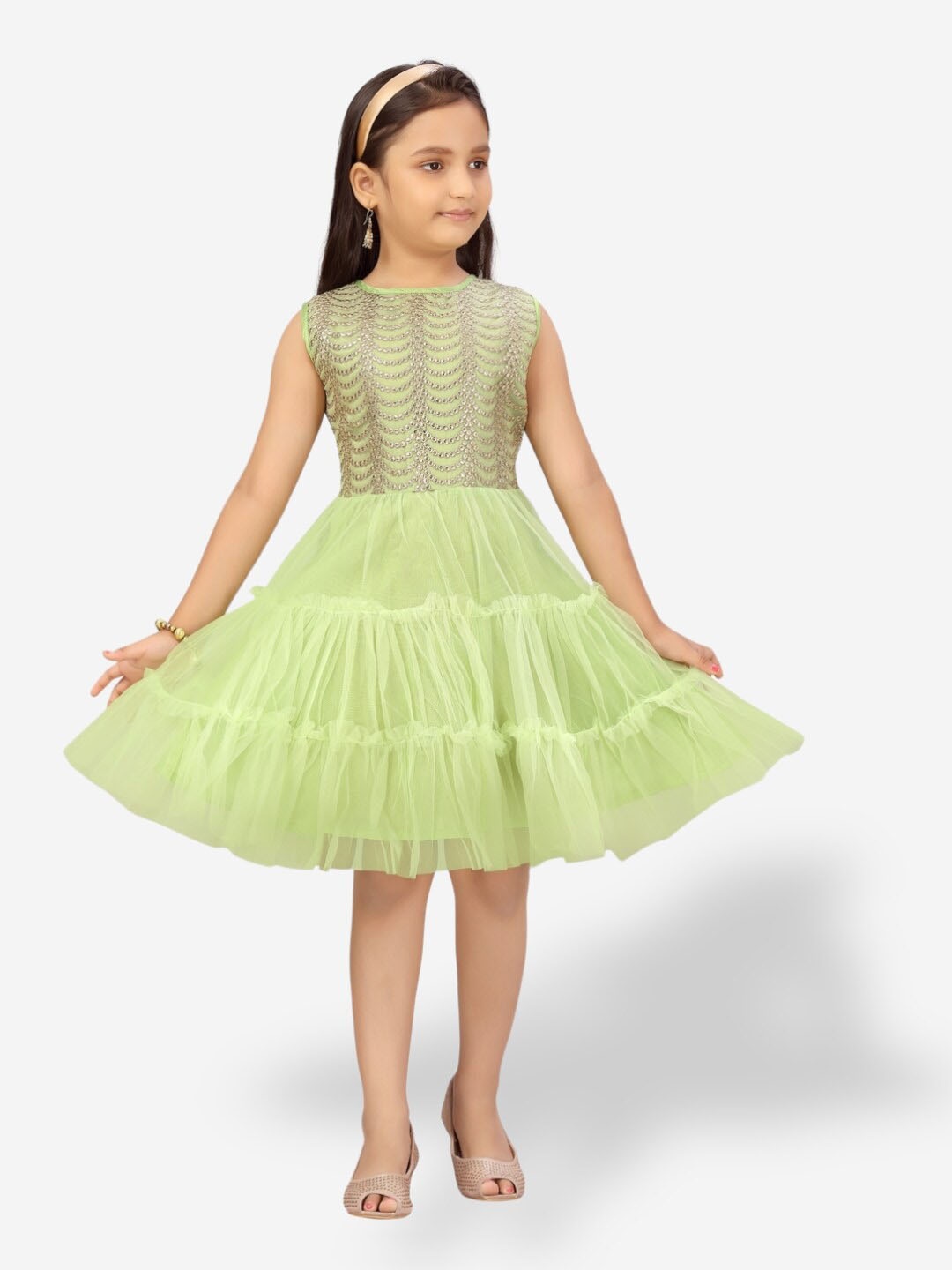 

Aarika Girls Embellished Sleeveless Fit & Flare Dress, Sea green