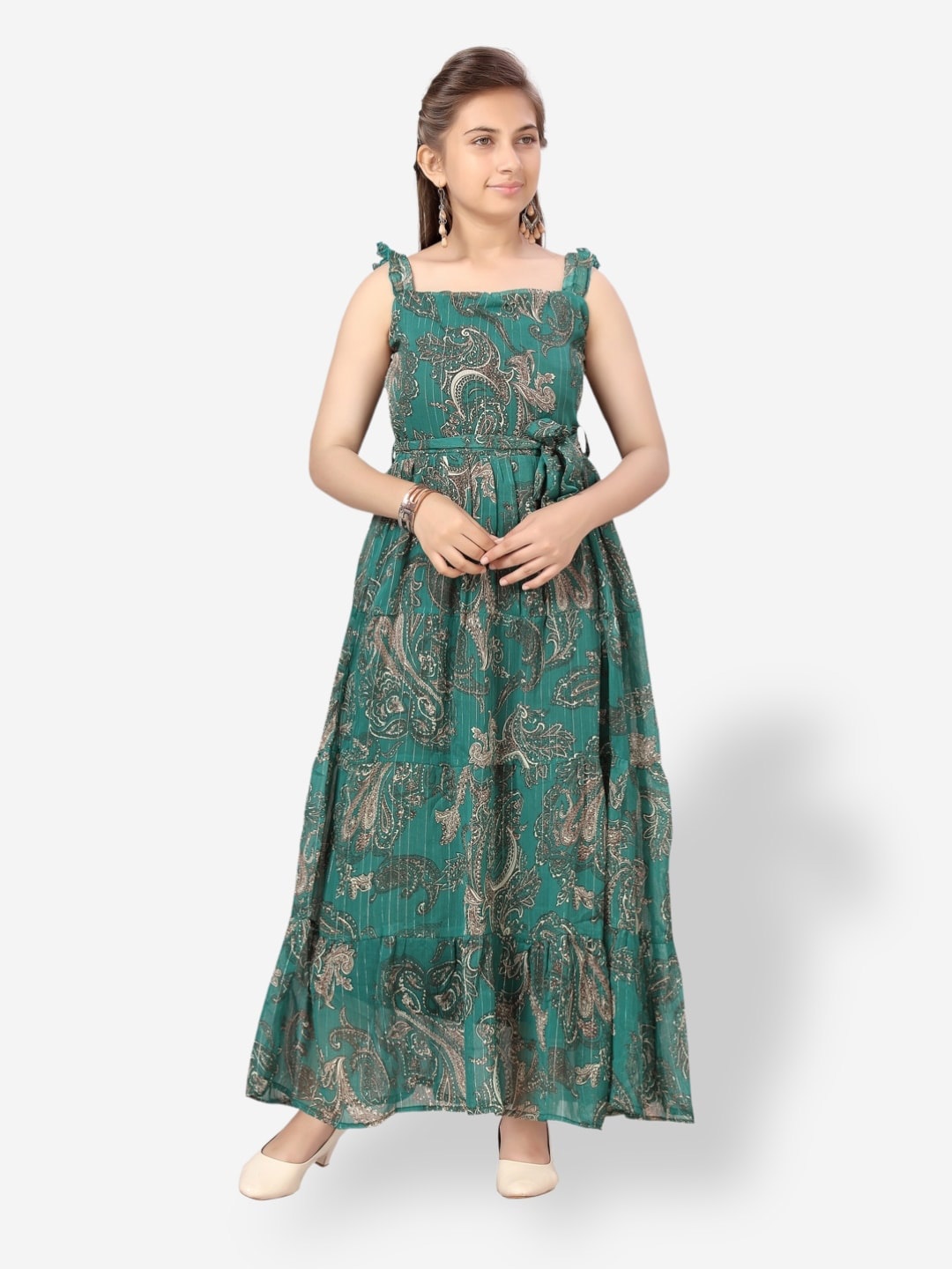 

Aarika Girls Floral Georgette Maxi Dress, Green