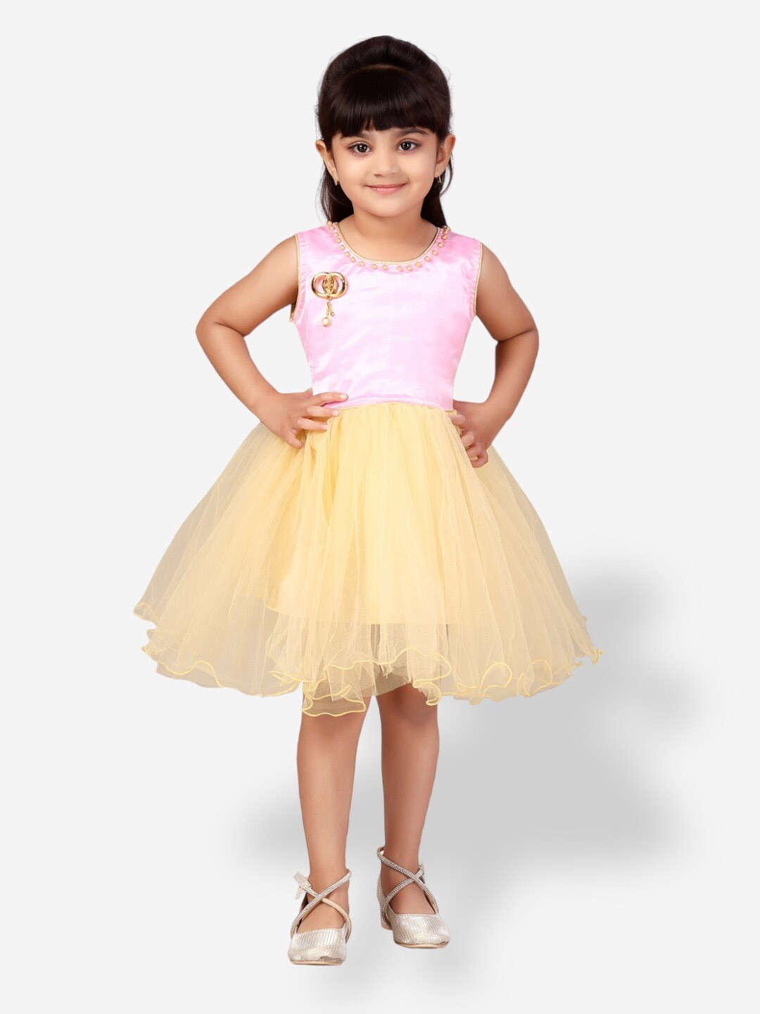 

Aarika Sleeveless Fit & Flare Net Dress, Pink