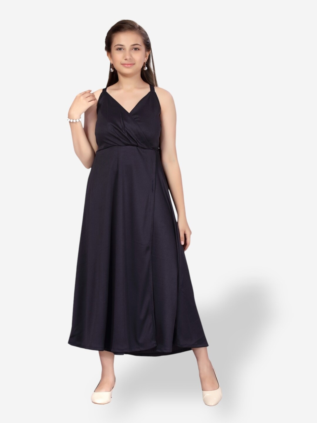 

Aarika Girls Layered Detail Cotton Maxi Wrap Dress, Navy blue